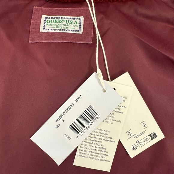 GUESS USA Burgundy Puffer Jacket with Metallic Studs w/ Tags - Picture 8 of 9